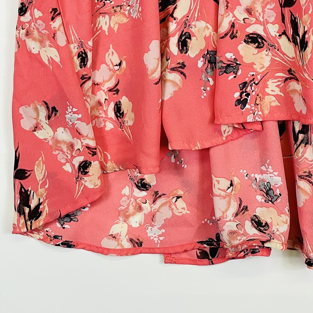 Torrid Womens 1 1X Blouse Top‎ Pink Floral Sleeveless Chiffon Wrap Bold Bright - Picture 5 of 7